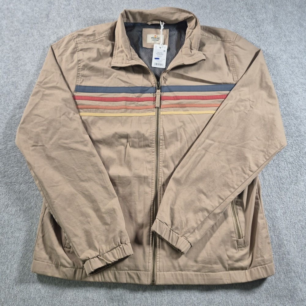 Marine Layer Freeman Stretch Twill Windbreaker Jacket Tan Striped Men's Large